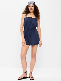 Eyelet Tie-Strap Romper