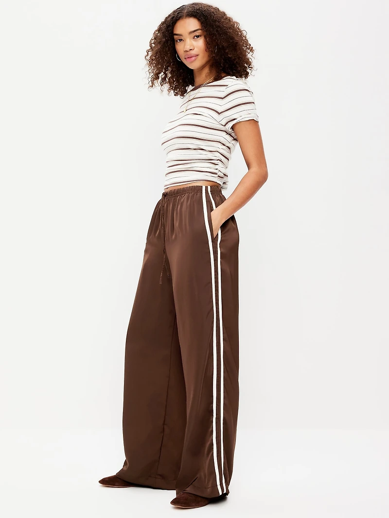 High-Waisted Satin Track Pants