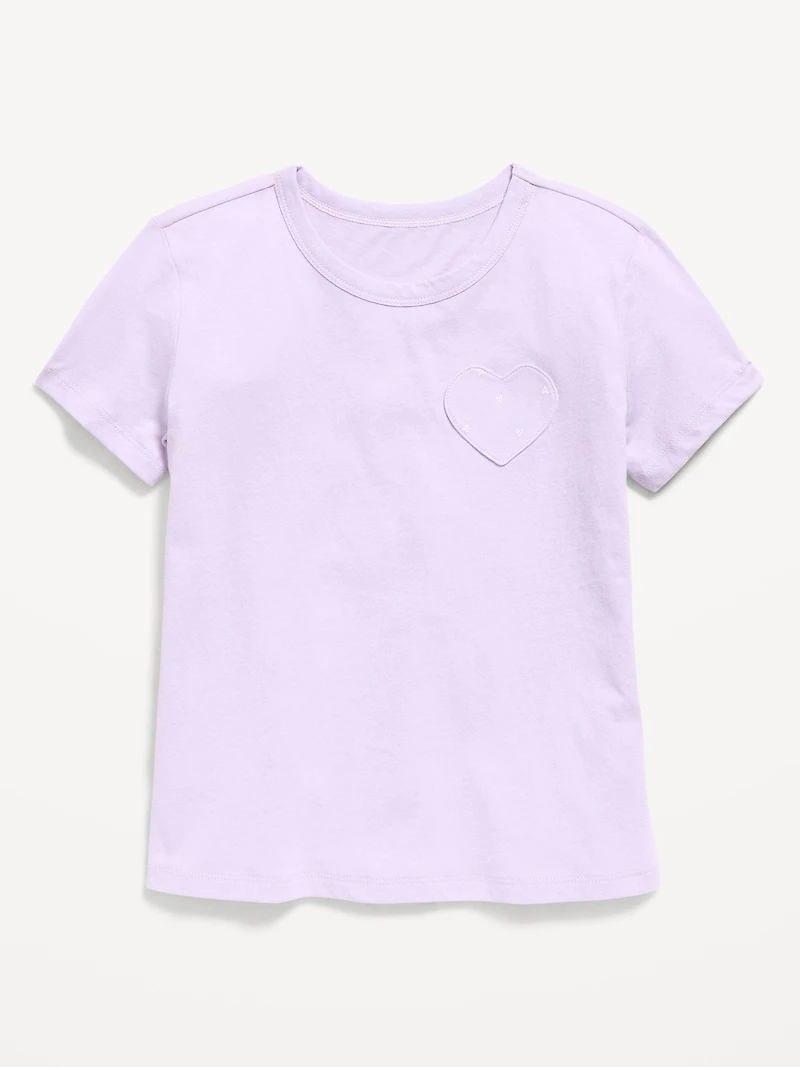 Softest Short-Sleeve Heart-Pocket T-Shirt for Girls