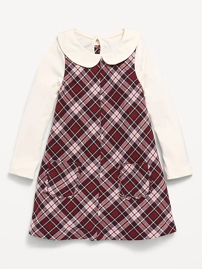Collared Top and Plaid Dress Set for Toddler Girls