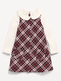 Collared Top and Plaid Dress Set for Toddler Girls