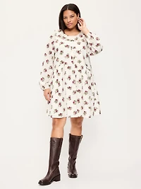Long-Sleeve Ruffle-Collar Swing Mini Dress