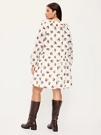 Long-Sleeve Ruffle-Collar Swing Mini Dress
