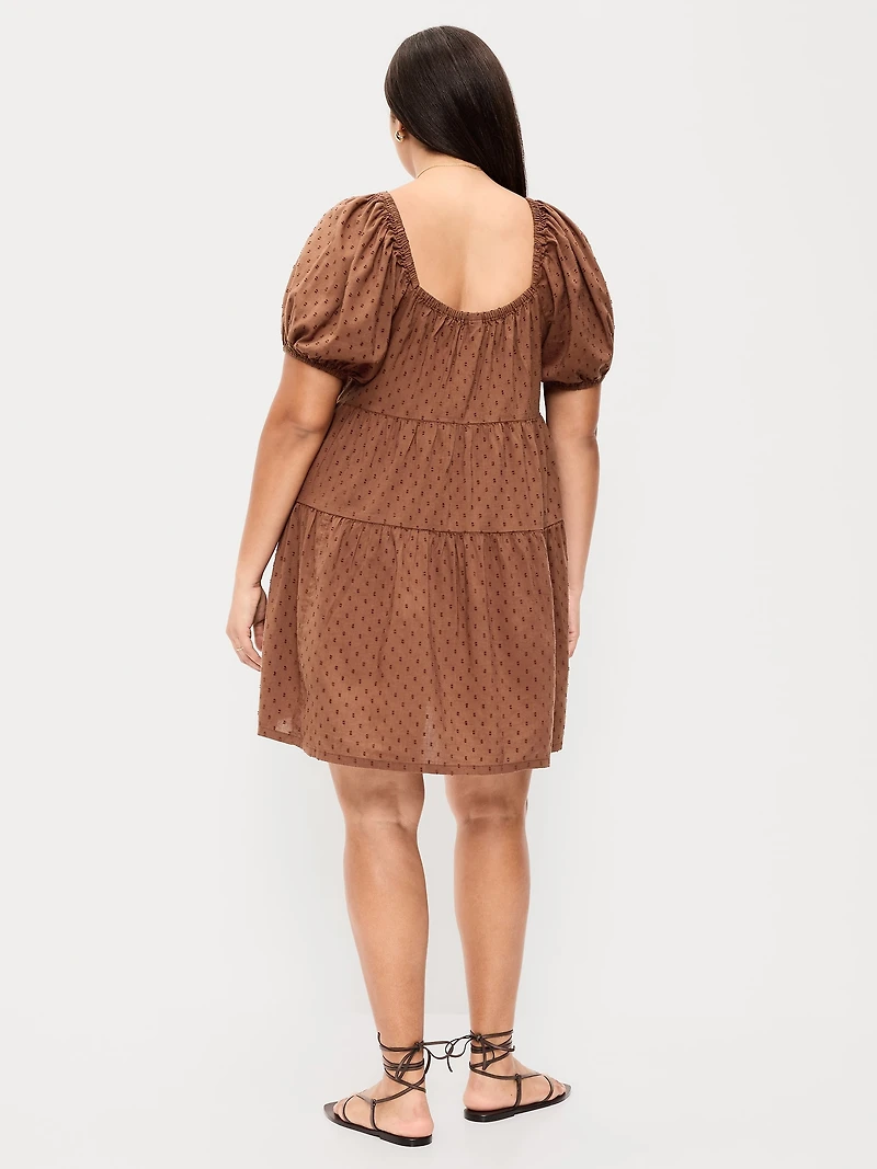 Puff-Sleeve Swing Mini Dress