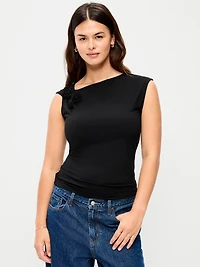 Gathered-Shoulder Rosette Top