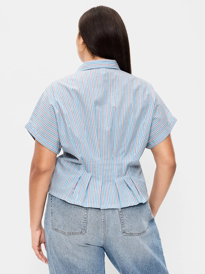 Slim Short-Sleeve Cinched-Waist Button-Down Shirt
