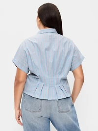 Slim Short-Sleeve Cinched-Waist Button-Down Shirt
