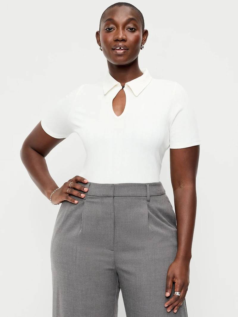 Ribbed Keyhole Polo Top