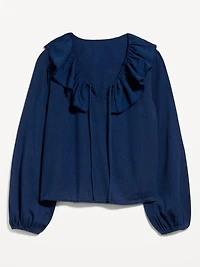 Long-Sleeve Ruffle Tie-Neck Top