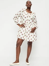 Long-Sleeve Ruffle-Collar Swing Mini Dress