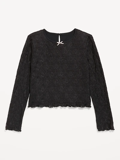 Fitted Long-Sleeve Lace Top for Girls