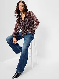 Chiffon Semi-Sheer Tie-Front Top