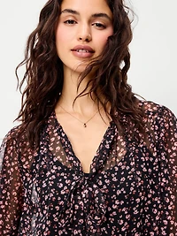 Chiffon Semi-Sheer Tie-Front Top