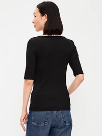 Scoop-Neck Fitted Henley Top