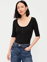 Scoop-Neck Fitted Henley Top