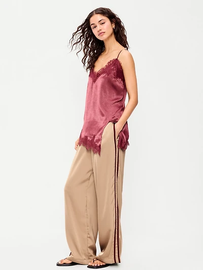 High-Waisted Satin Track Pants