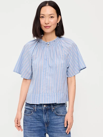 Loose Short-Sleeve Striped Top