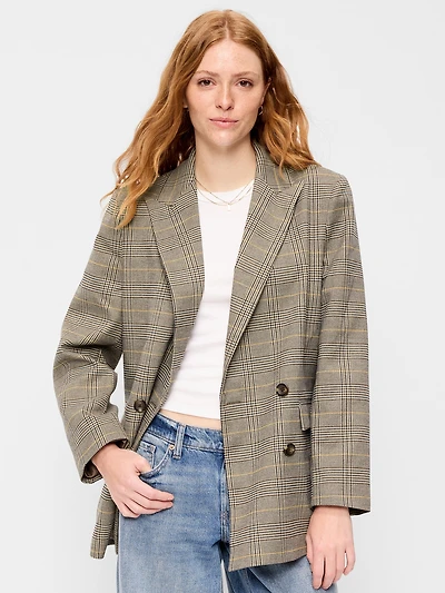 Oversized Twill Double-Breasted Blazer