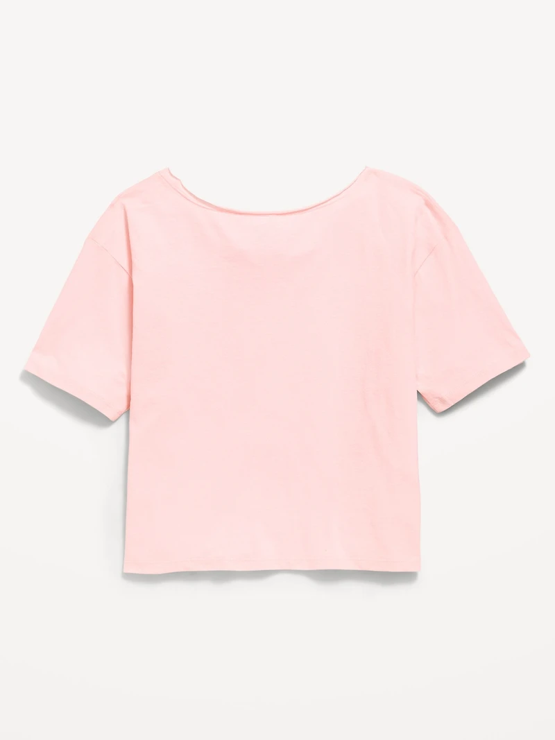 College Off-Shoulder Graphic T-Shirt for Girls