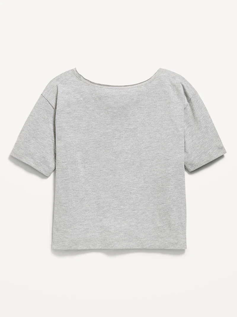 College Off-Shoulder Graphic T-Shirt for Girls
