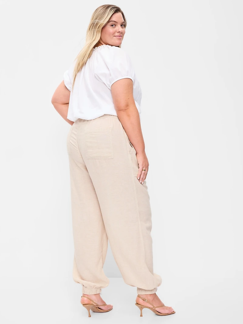 Mid-Rise Linen-Blend Utility Pants