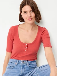 Scoop-Neck Fitted Henley Top
