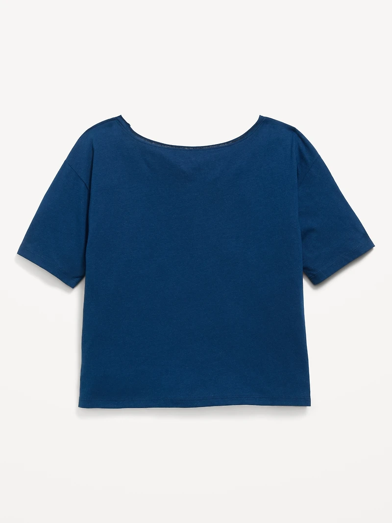 College Off-Shoulder Graphic T-Shirt for Girls