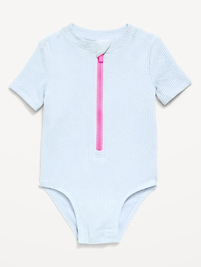 Textured Zip-Front Rashguard One-Piece Swimsuit for Toddler Girls