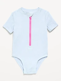 Textured Zip-Front Rashguard One-Piece Swimsuit for Toddler Girls