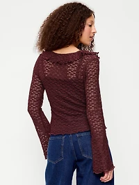 Fitted Bell-Sleeve Ruffle Top