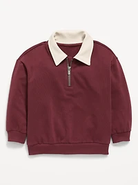 Oversized Collared French Terry Quarter-Zip for Toddler Boys