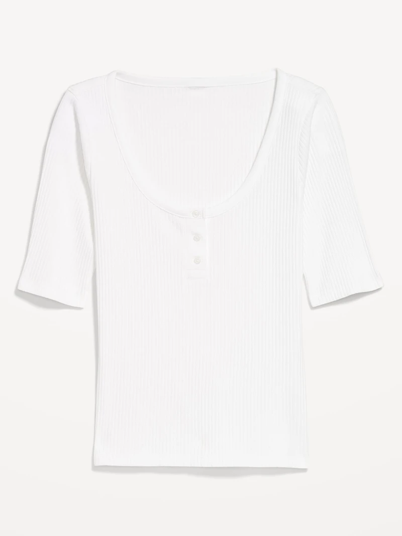 Fitted Scoop-Neck Henley T-Shirt