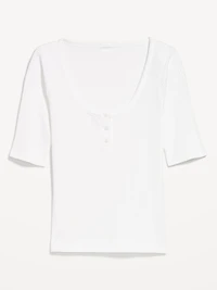 Fitted Scoop-Neck Henley T-Shirt