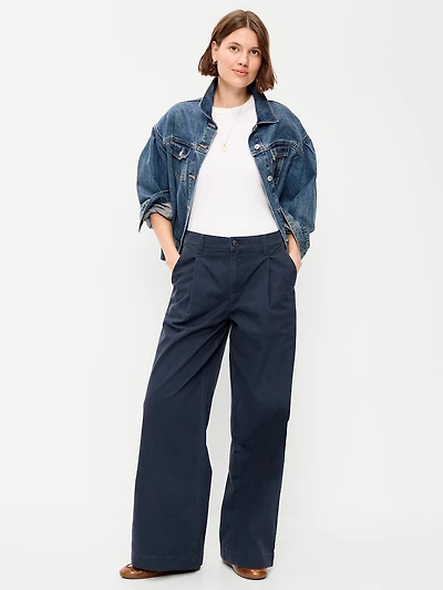 Mid-Rise Pleated Wide-Leg Pants