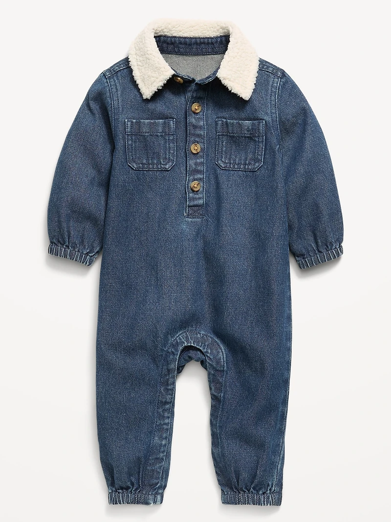 Long-Sleeve Denim Jumpsuit for Baby