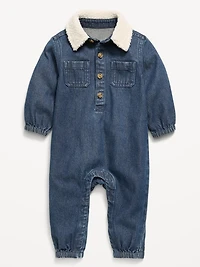 Long-Sleeve Denim Jumpsuit for Baby