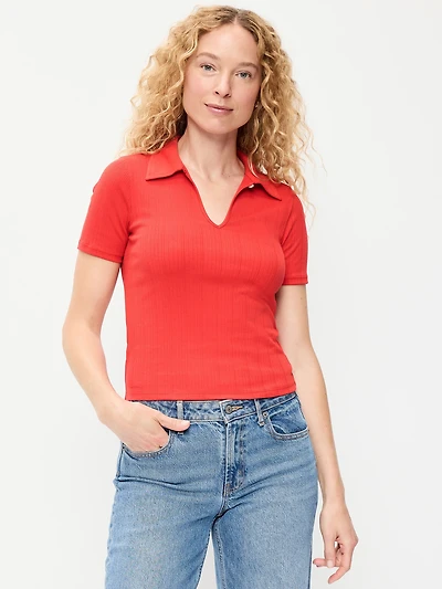 Ribbed Keyhole Polo Top