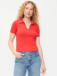 Ribbed Keyhole Polo Top
