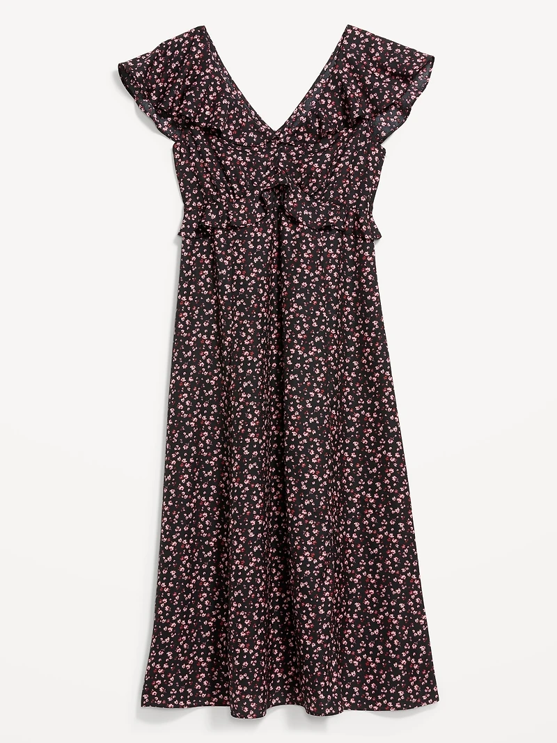 Flutter-Sleeve Crepe Maxi Dress