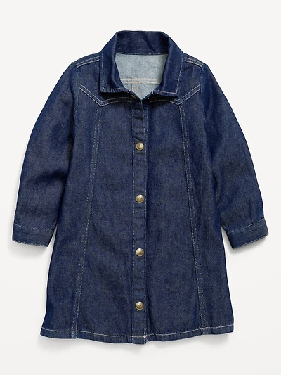 Long-Sleeve Western Denim Shirt Dress for Toddler Girls