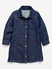 Long-Sleeve Western Denim Shirt Dress for Toddler Girls