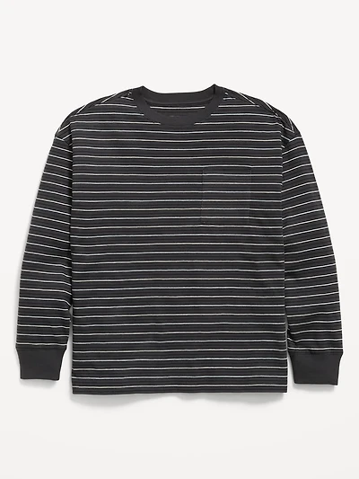 Oversized Long-Sleeve Striped Pocket T-Shirt for Boys