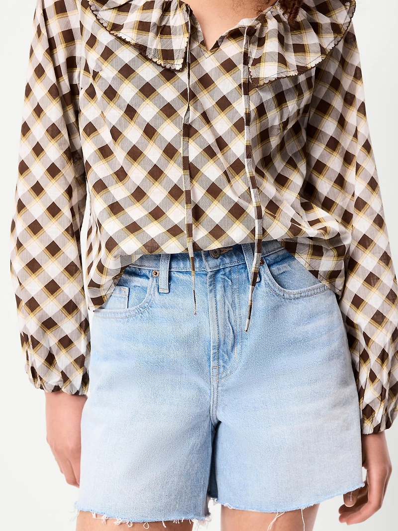 Long-Sleeve Ruffle Tie-Neck Top