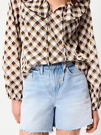 Long-Sleeve Ruffle Tie-Neck Top