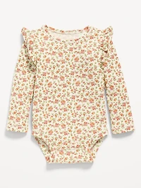 Printed Long-Sleeve Ruffled Ribbed Bodysuit for Baby