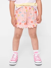 Printed Ribbed Ruffled Shorts for Toddler Girls