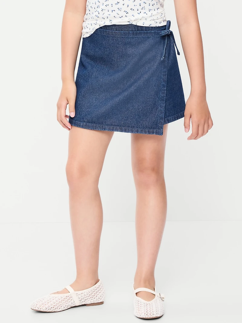 Wrap-Front Denim Skort for Girls