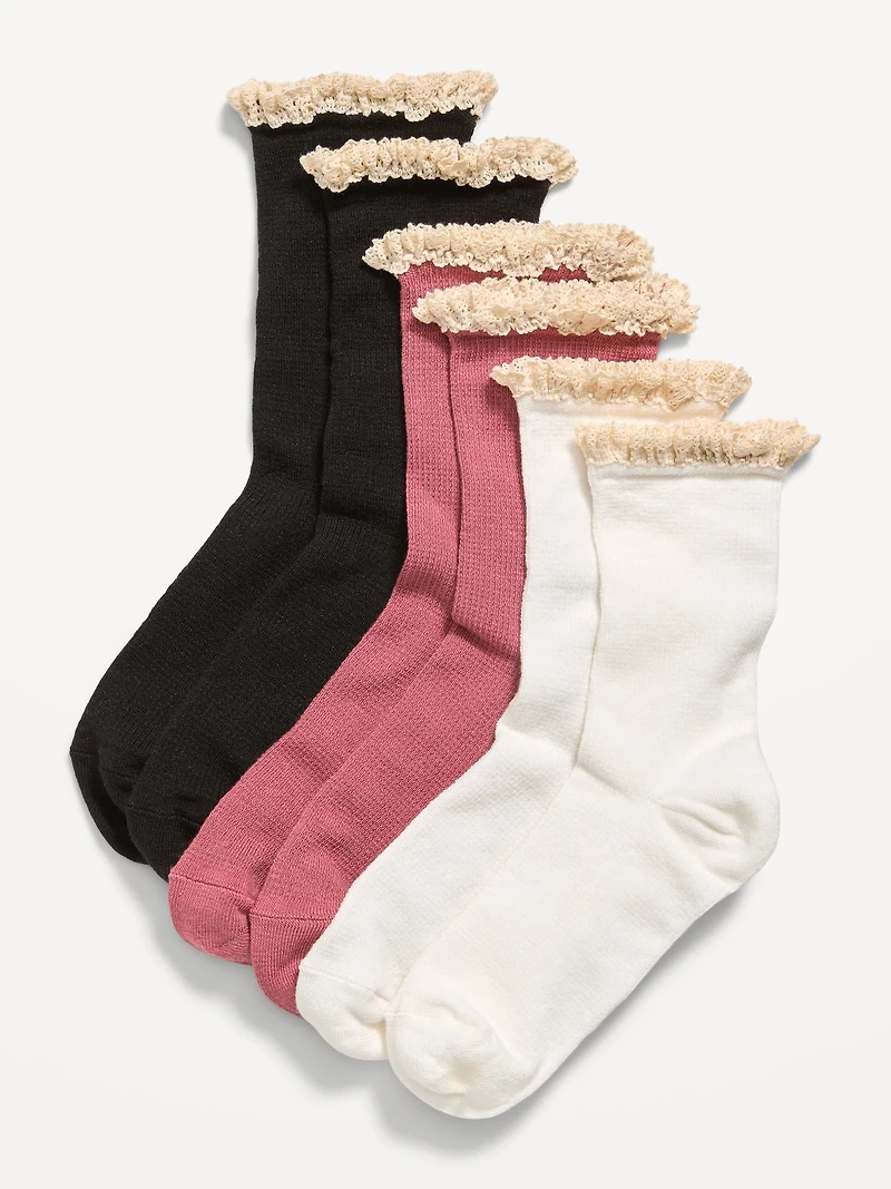 Ruffled Waffle Knit Socks 3-Pack for Girls