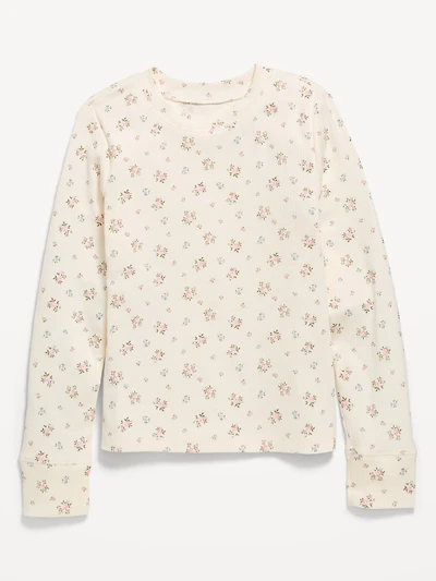 Printed Long-Sleeve Ribbed T-Shirt for Girls