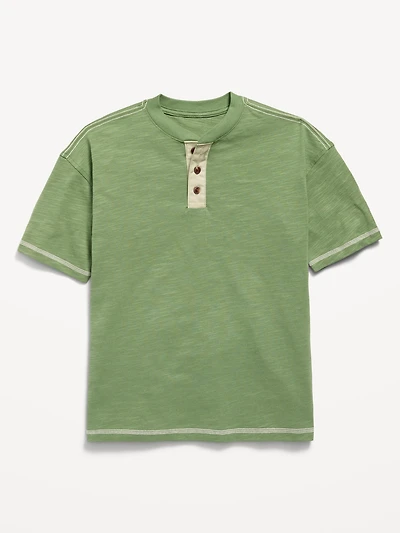 Oversized Short-Sleeve Henley T-Shirt for Boys